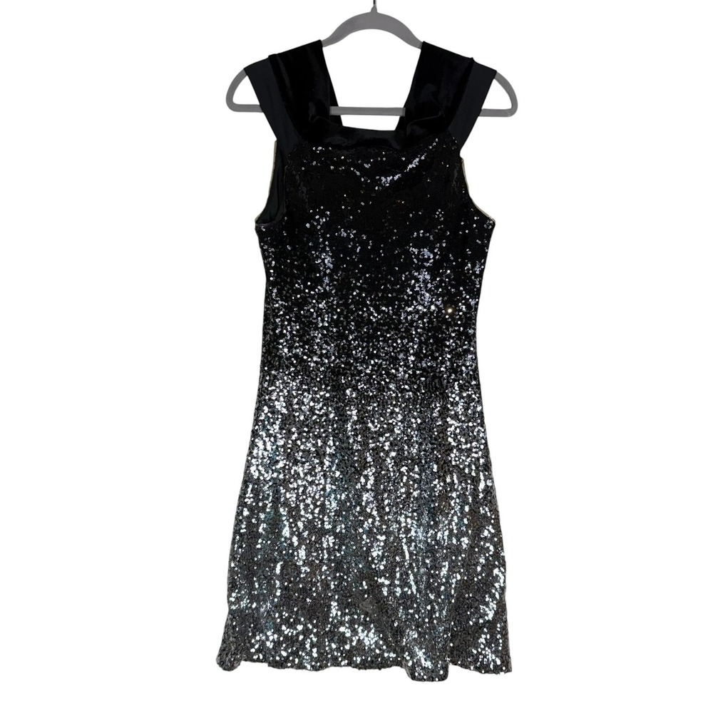 Angel Fashions Dress Womens XL‎ Silver Sequin Sheath Sleeveless Scoop Neck Party